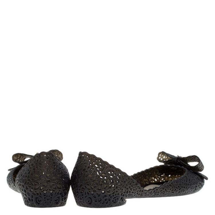 Pre Owned Salvatore Ferragamo Black Nilly Jelly Bow Ballet Flats Size 40.5