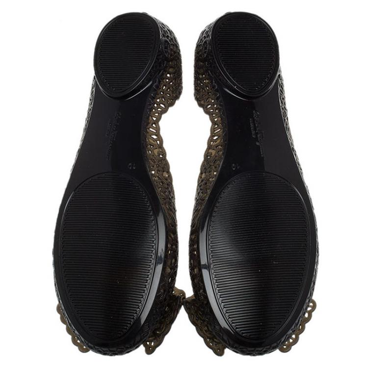 Pre Owned Salvatore Ferragamo Black Nilly Jelly Bow Ballet Flats Size 40.5