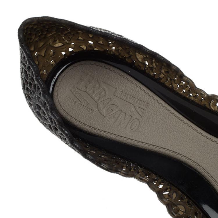 Pre Owned Salvatore Ferragamo Black Nilly Jelly Bow Ballet Flats Size 40.5
