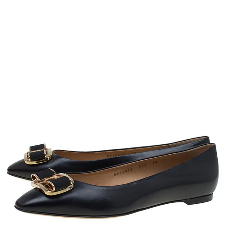Pre Owned Salvatore Ferragamo Black Leather Lola Ballet Flats Size 40.5