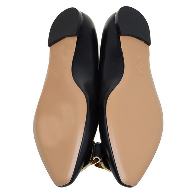 Pre Owned Salvatore Ferragamo Black Leather Lola Ballet Flats Size 40.5