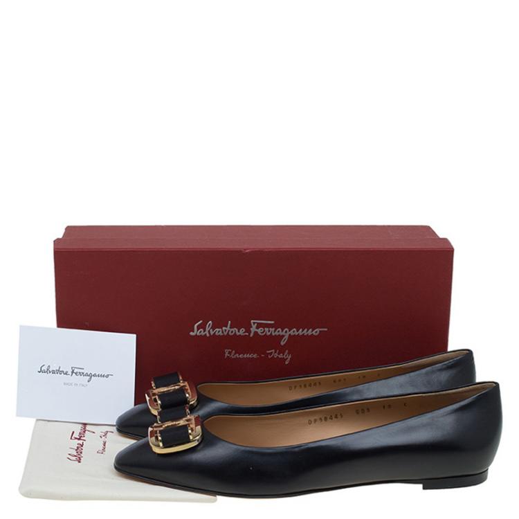 Pre Owned Salvatore Ferragamo Black Leather Lola Ballet Flats Size 40.5