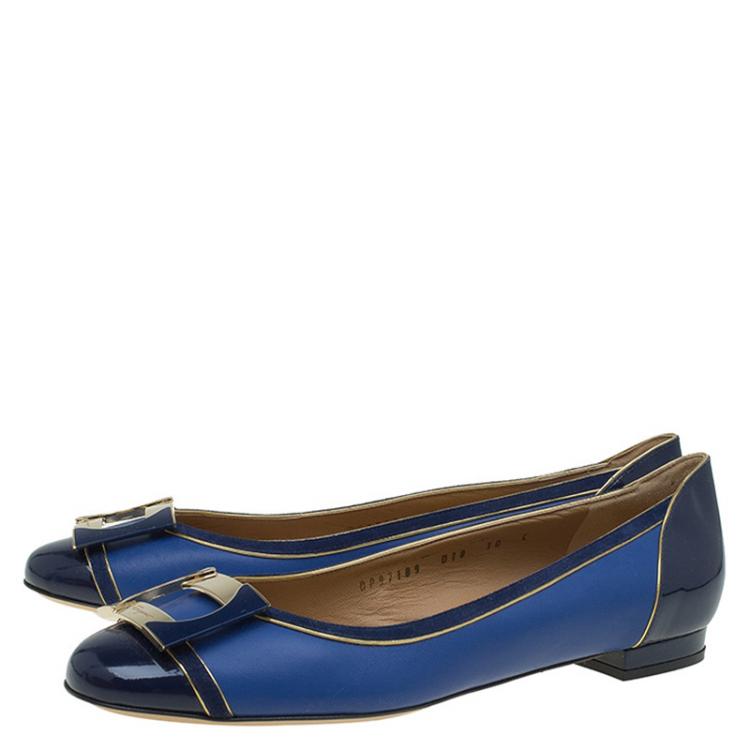 Pre Owned Salvatore Ferragamo Blue Leather And Suede Missy Ballet Flats Size 40.5
