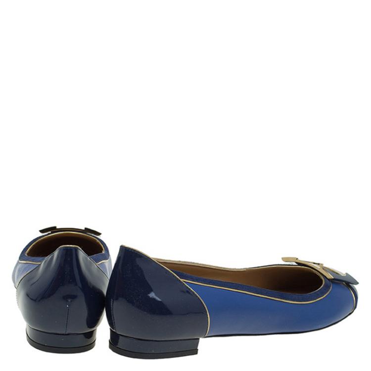 Pre Owned Salvatore Ferragamo Blue Leather And Suede Missy Ballet Flats Size 40.5