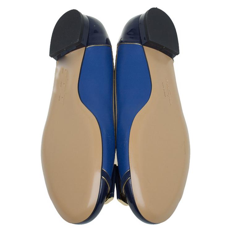 Pre Owned Salvatore Ferragamo Blue Leather And Suede Missy Ballet Flats Size 40.5