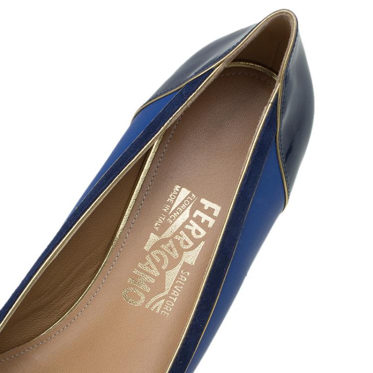 Pre Owned Salvatore Ferragamo Blue Leather And Suede Missy Ballet Flats Size 40.5