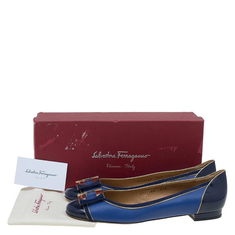 Pre Owned Salvatore Ferragamo Blue Leather And Suede Missy Ballet Flats Size 40.5