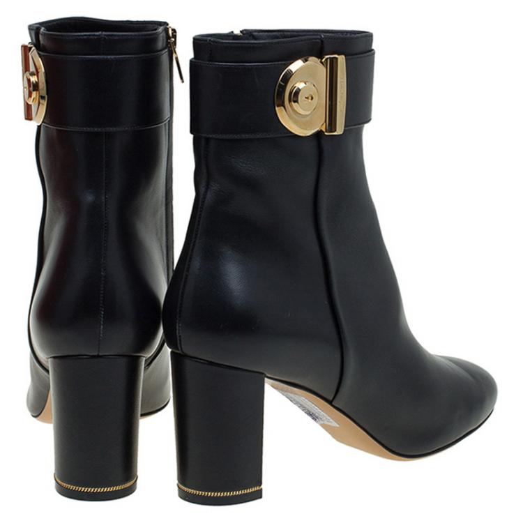 Pre Owned Salvatore Ferragamo Black Leather Fiamma Ankle Boots Size 40