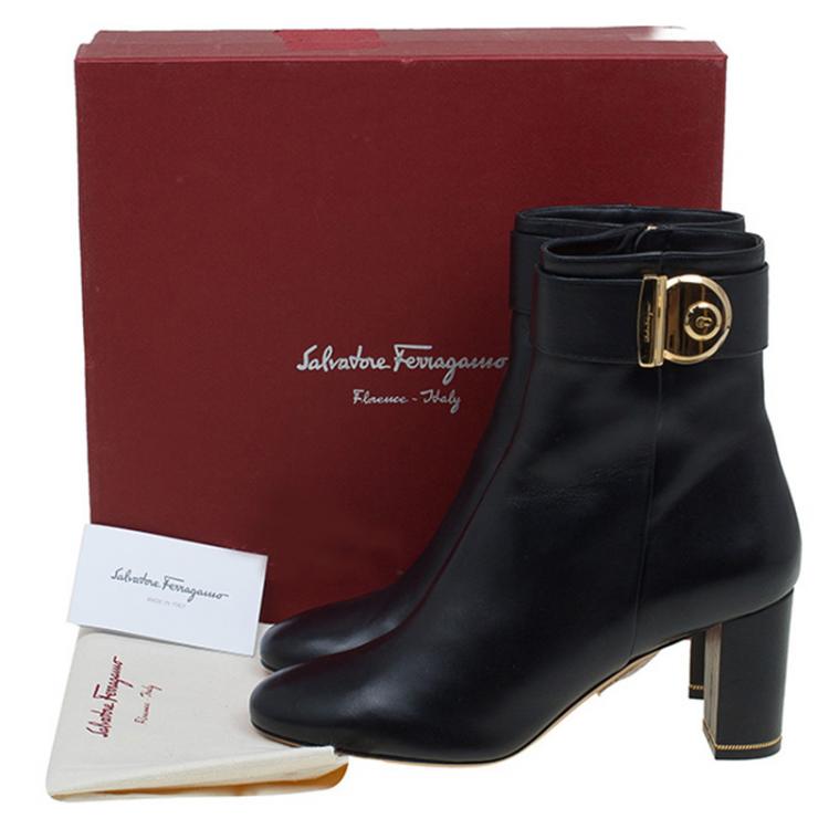 Pre Owned Salvatore Ferragamo Black Leather Fiamma Ankle Boots Size 40
