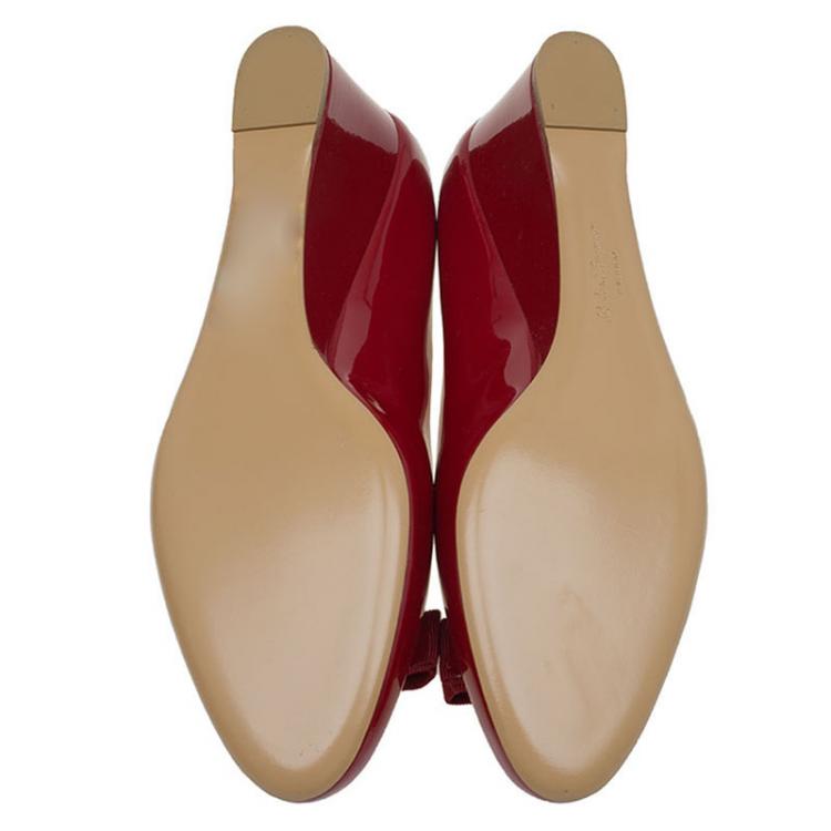 Pre Owned Salvatore Ferragamo Red Patent Mirabel Wedge Pumps Size 40.5
