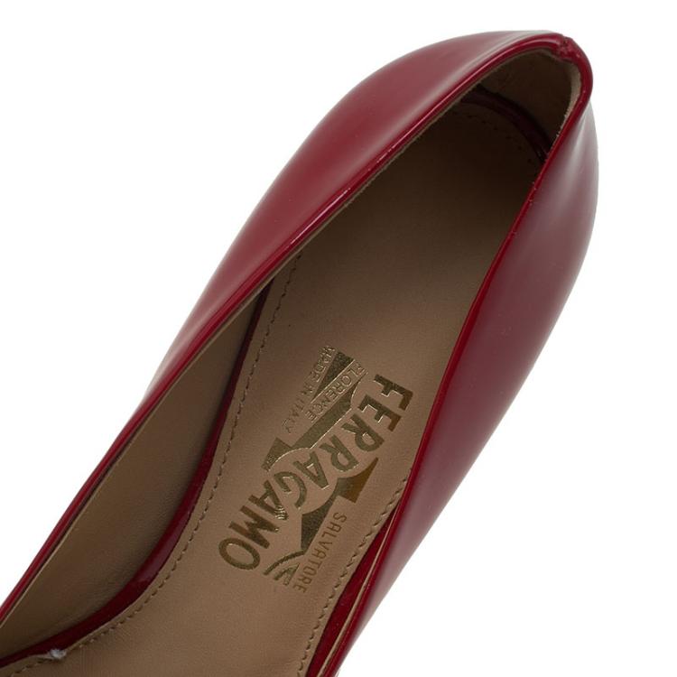 Pre Owned Salvatore Ferragamo Red Patent Mirabel Wedge Pumps Size 40.5