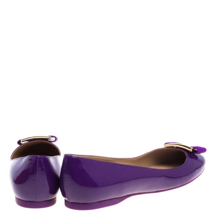 Pre Owned Salvatore Ferragamo Purple Patent Leather Ninna Kangaroo Bow Ballet Flats Size 40.5