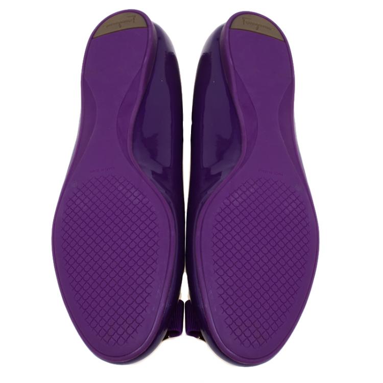 Pre Owned Salvatore Ferragamo Purple Patent Leather Ninna Kangaroo Bow Ballet Flats Size 40.5