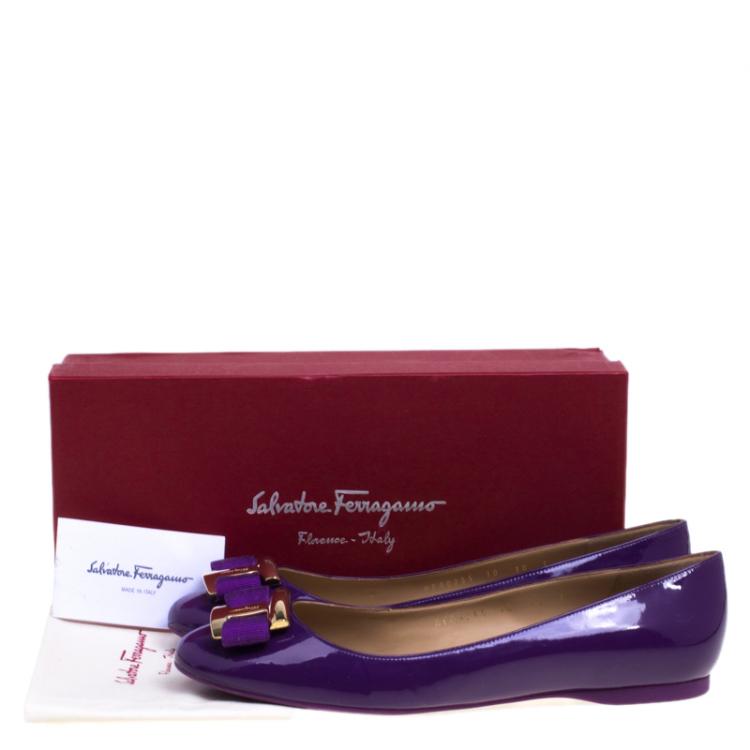 Pre Owned Salvatore Ferragamo Purple Patent Leather Ninna Kangaroo Bow Ballet Flats Size 40.5