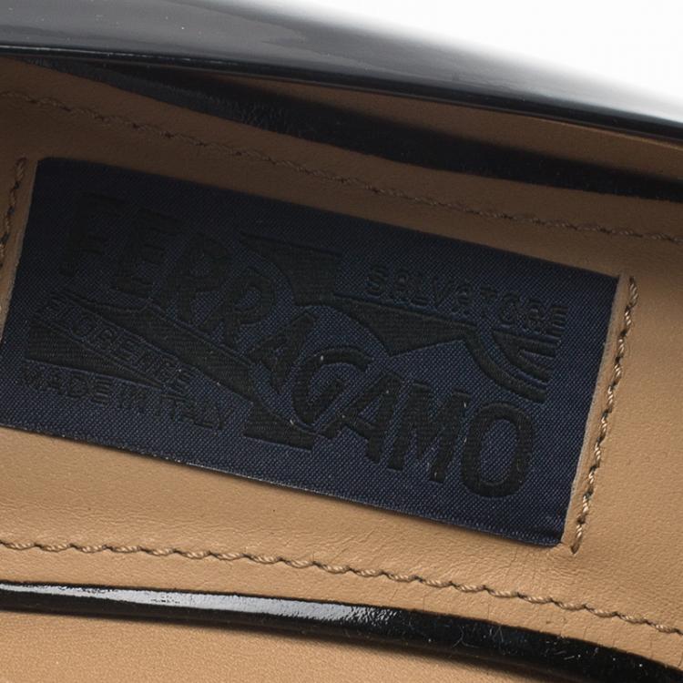 Pre Owned Salvatore Ferragamo Black Patent Ninfea Lucite Block Heel Pumps Size 40.5