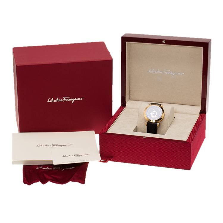 Pre Owned Salvatore Ferragamo Black Gold-Plated Stainless Steel Minuetto Women's Wristwatch 36MM