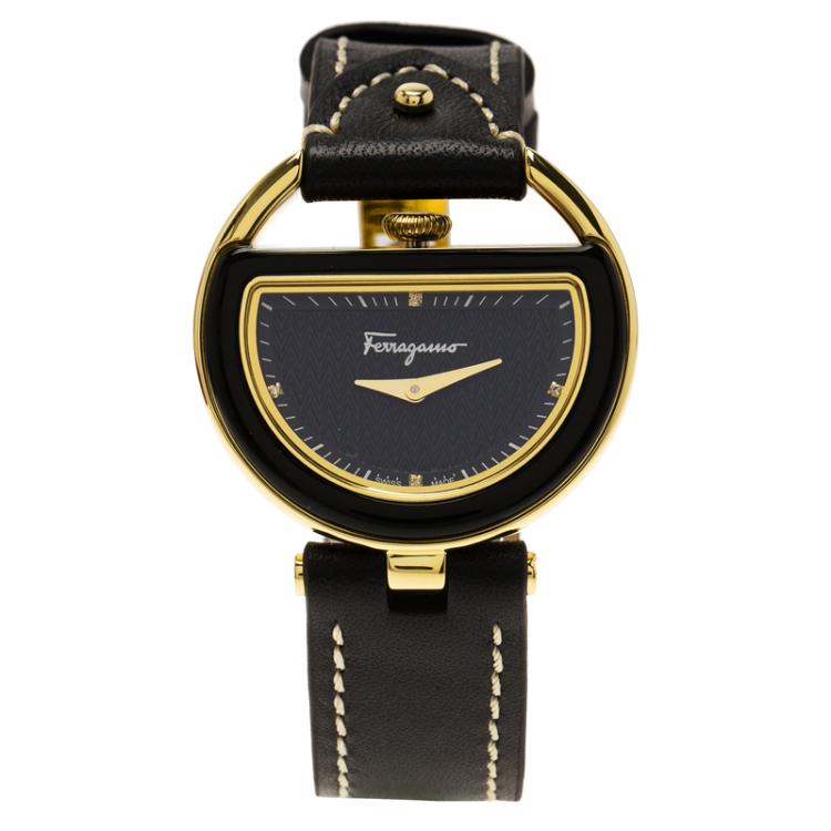 Pre Owned Salvatore Ferragamo Black Stainless Steel FG5010014 Women's Wristwatch 36MM