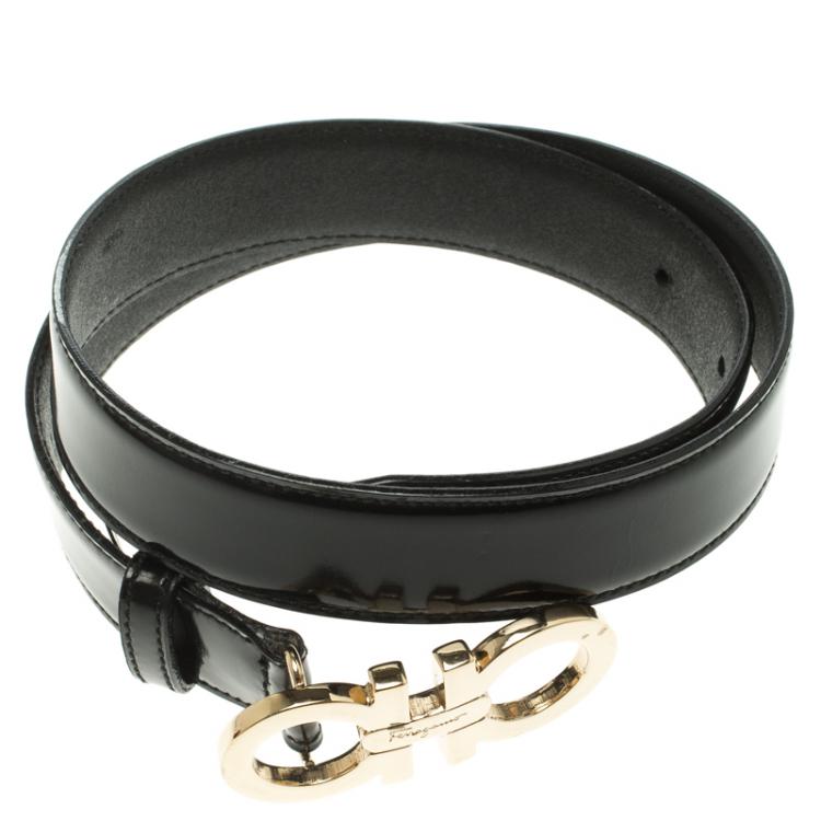 Pre Owned Salvatore Ferragamo Black Patent Leather Gancini Belt 60 CM