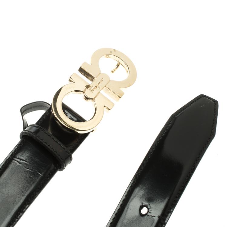 Pre Owned Salvatore Ferragamo Black Patent Leather Gancini Belt 60 CM