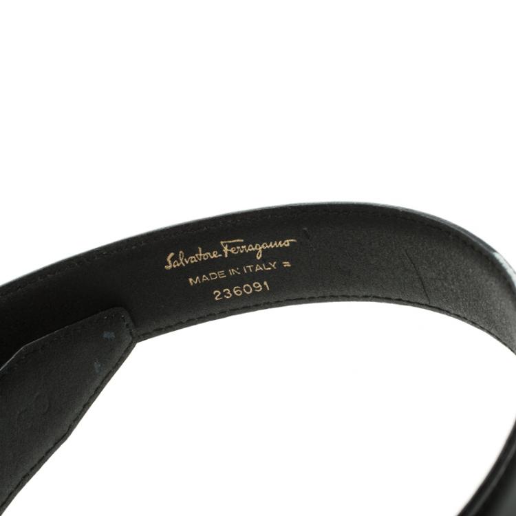 Pre Owned Salvatore Ferragamo Black Patent Leather Gancini Belt 60 CM