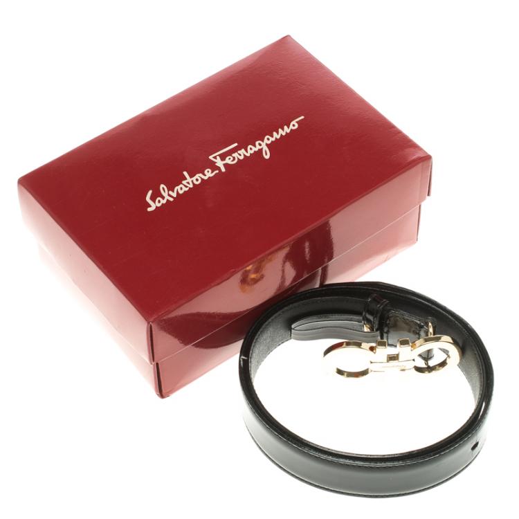 Pre Owned Salvatore Ferragamo Black Patent Leather Gancini Belt 60 CM