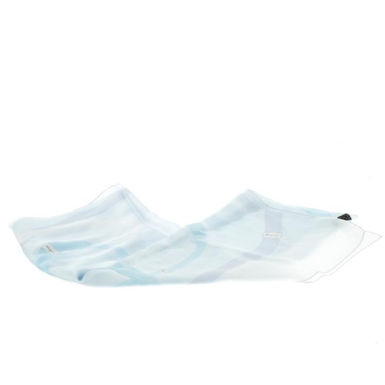 Pre Owned Salvatore Ferragamo Pale Blue Printed Silk Scarf