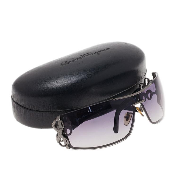 Pre Owned Salvatore Ferragamo Black 2956 Shield Sunglasses