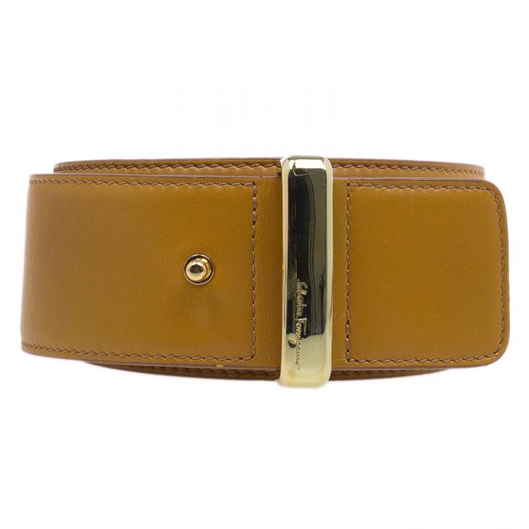 Pre Owned Salvatore Ferragamo Brown Leather Belt 80 CM