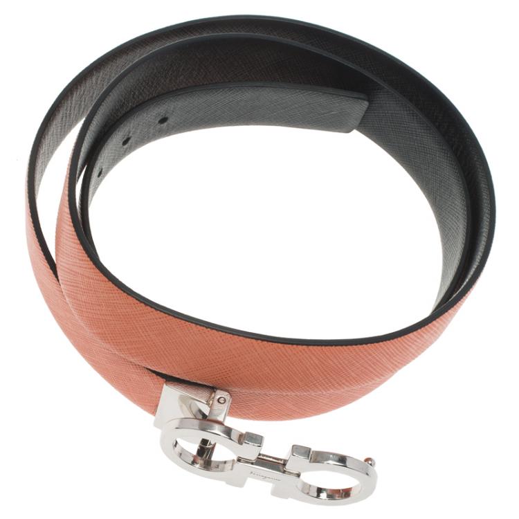 Pre Owned Salvatore Ferragamo Orange and Black Leather Double Gancio Belt
