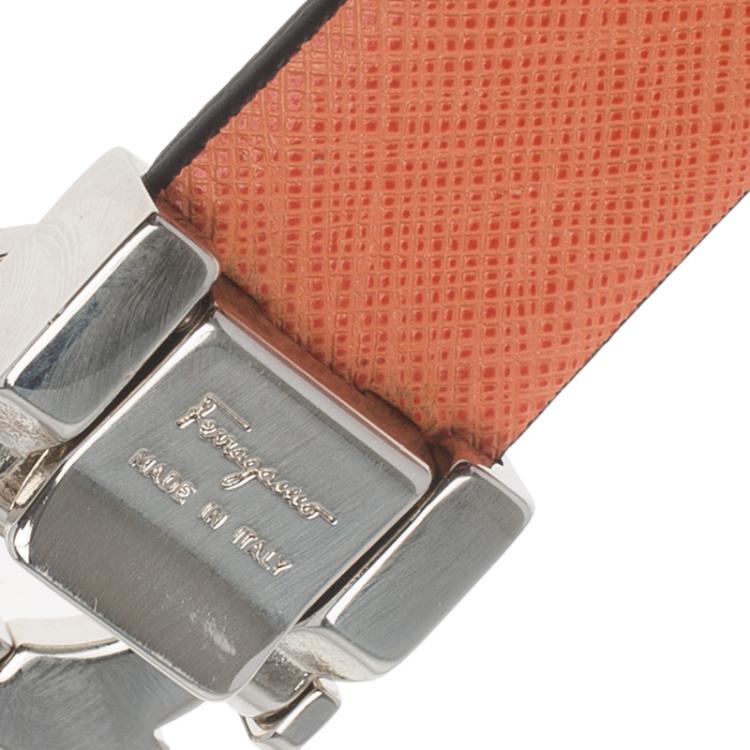Pre Owned Salvatore Ferragamo Orange and Black Leather Double Gancio Belt