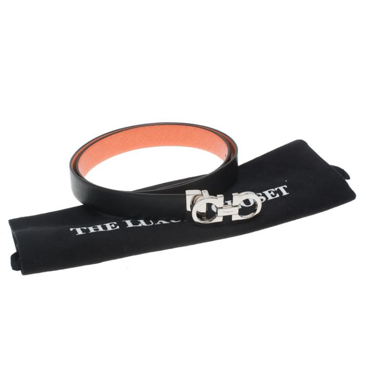 Pre Owned Salvatore Ferragamo Orange and Black Leather Double Gancio Belt