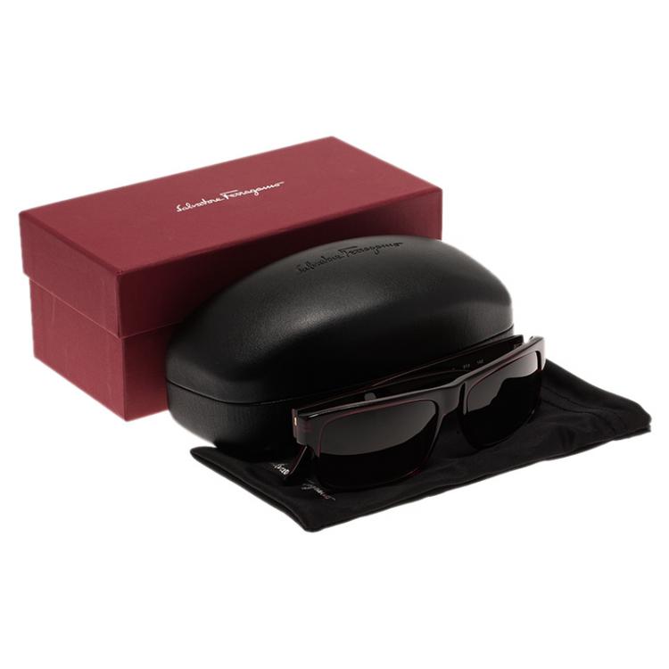 Pre Owned Salvatore Ferragamo Burgundy SF618S Rectangle Sunglasses