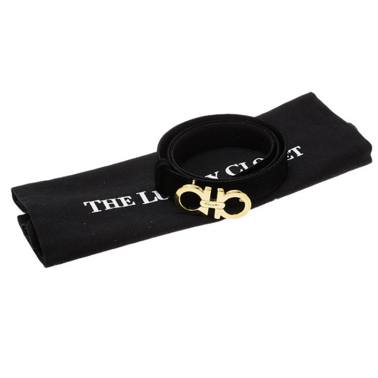 Pre Owned Salvatore Ferragamo Black Suede Gancini Buckle Belt 80 CM
