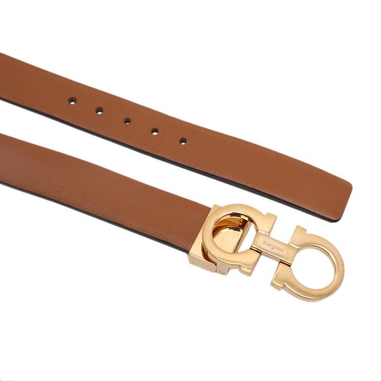 Pre Owned Salvatore Ferragamo Brown/Black Leather Reversible Gancini Buckle Belt 105 CM