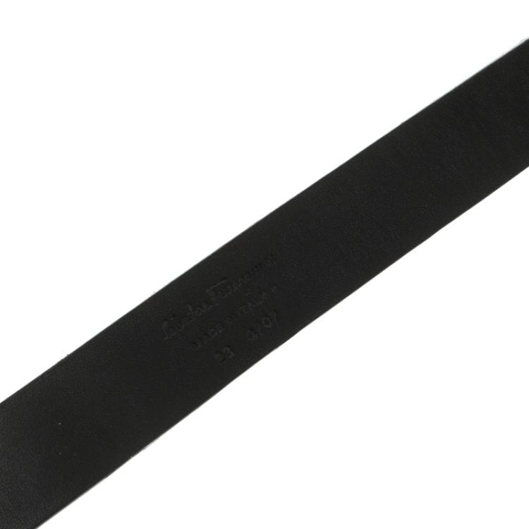 Pre Owned Salvatore Ferragamo Black Leather and Suede Logo Buckle Belt 80 CM