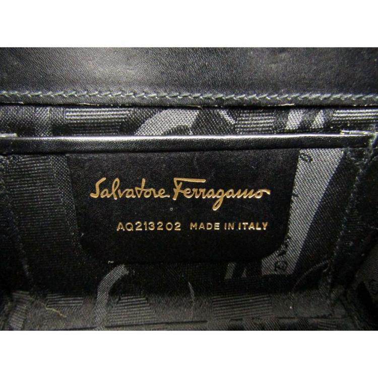 Pre Owned Salvatore Ferragamo Black Leather Mini Vara Chain Shoulder Bag