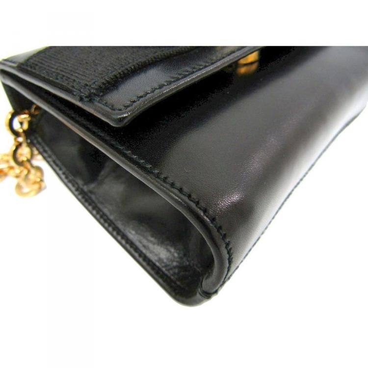 Pre Owned Salvatore Ferragamo Black Leather Mini Vara Chain Shoulder Bag