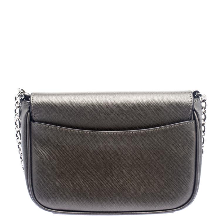Pre Owned Salvatore Ferragamo Metallic Grey Fancy Leather Chain Shoulder Bag