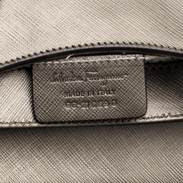 Pre Owned Salvatore Ferragamo Metallic Grey Fancy Leather Chain Shoulder Bag