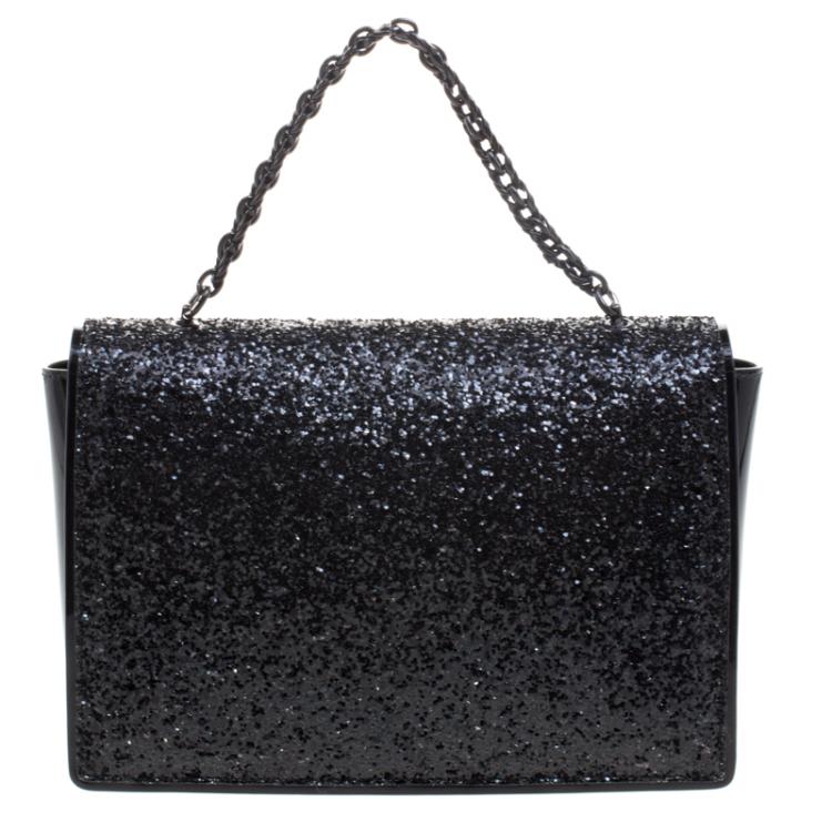 Pre Owned Salvatore Ferragamo Black Glitter Ginny Shoulder Bag