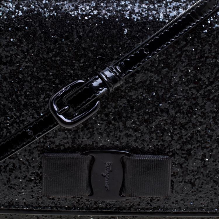 Pre Owned Salvatore Ferragamo Black Glitter Ginny Shoulder Bag