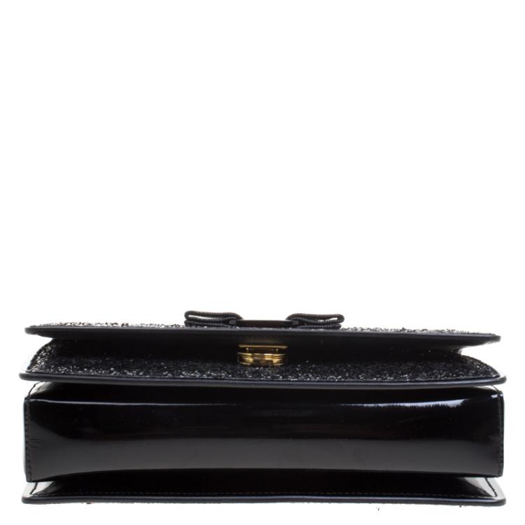 Pre Owned Salvatore Ferragamo Black Glitter Ginny Shoulder Bag