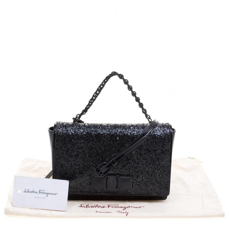 Pre Owned Salvatore Ferragamo Black Glitter Ginny Shoulder Bag