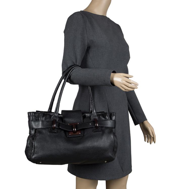 Pre Owned Salvatore Ferragamo Black Leather Belted Satchel