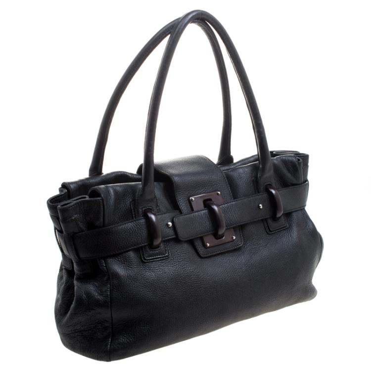 Pre Owned Salvatore Ferragamo Black Leather Belted Satchel