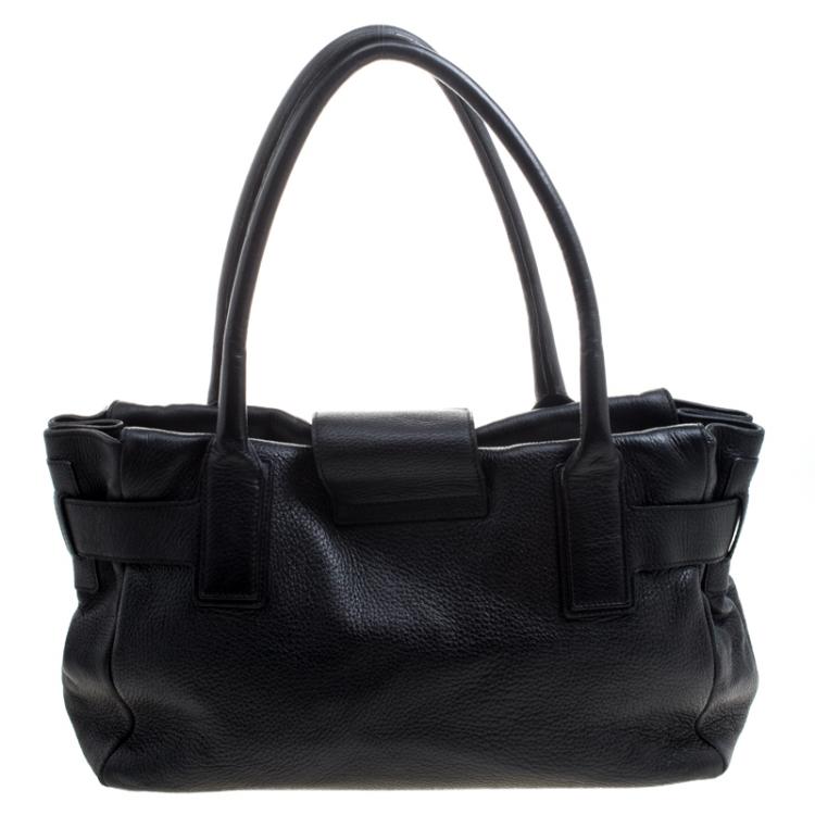 Pre Owned Salvatore Ferragamo Black Leather Belted Satchel