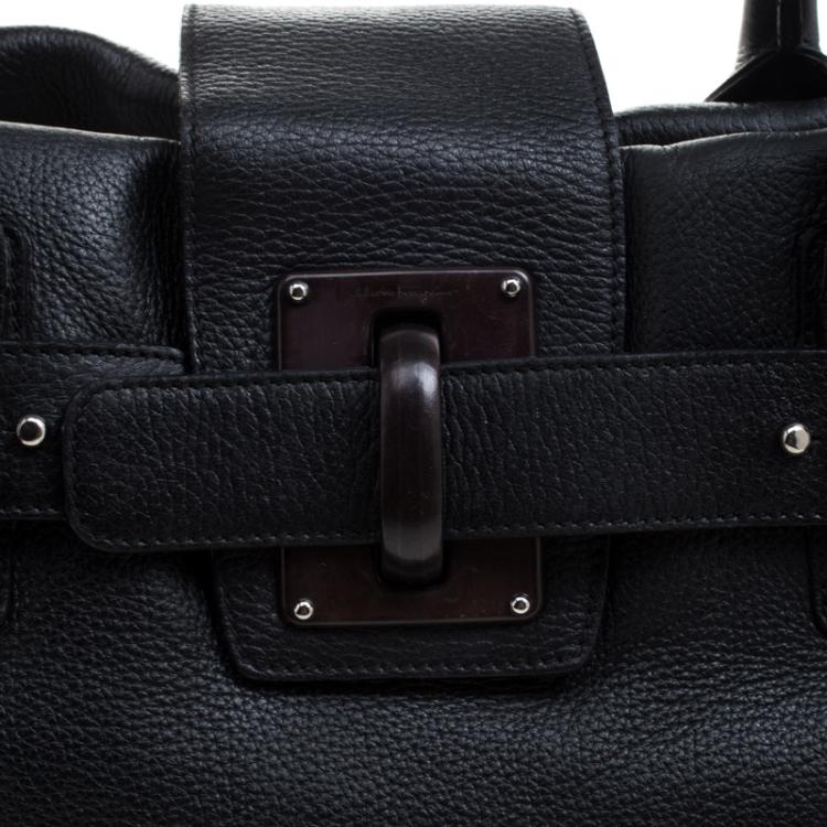 Pre Owned Salvatore Ferragamo Black Leather Belted Satchel