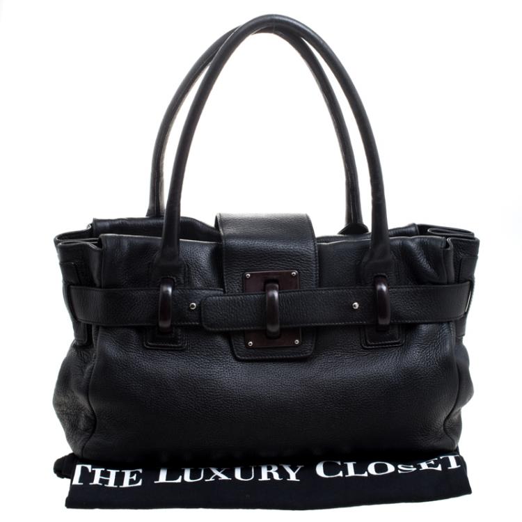 Pre Owned Salvatore Ferragamo Black Leather Belted Satchel