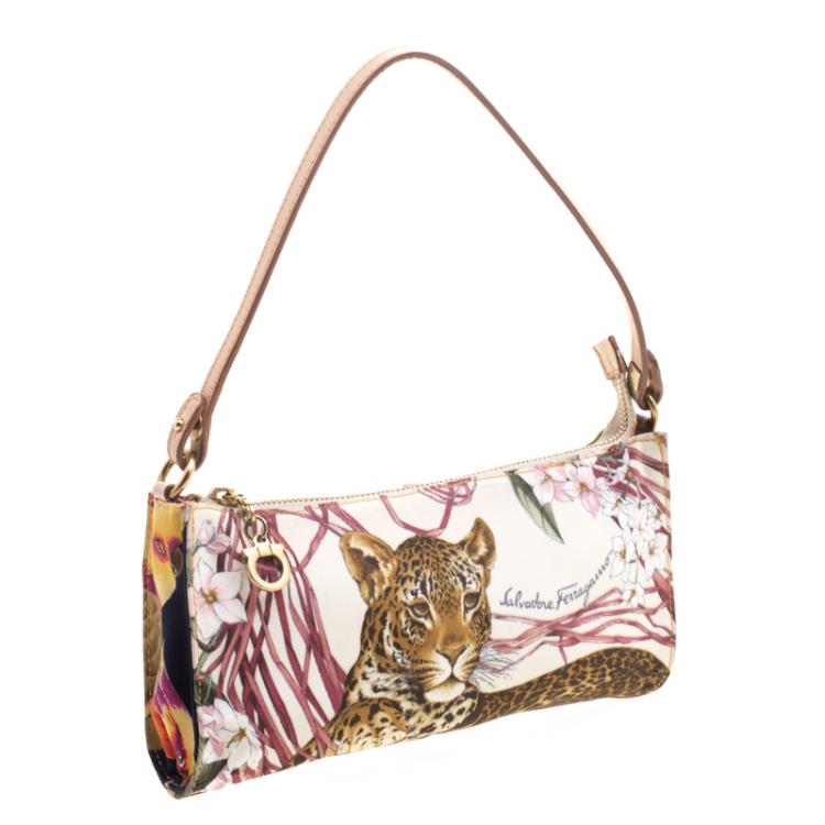 Pre Owned Salvatore Ferragamo Nylon Jungle Print Pochette