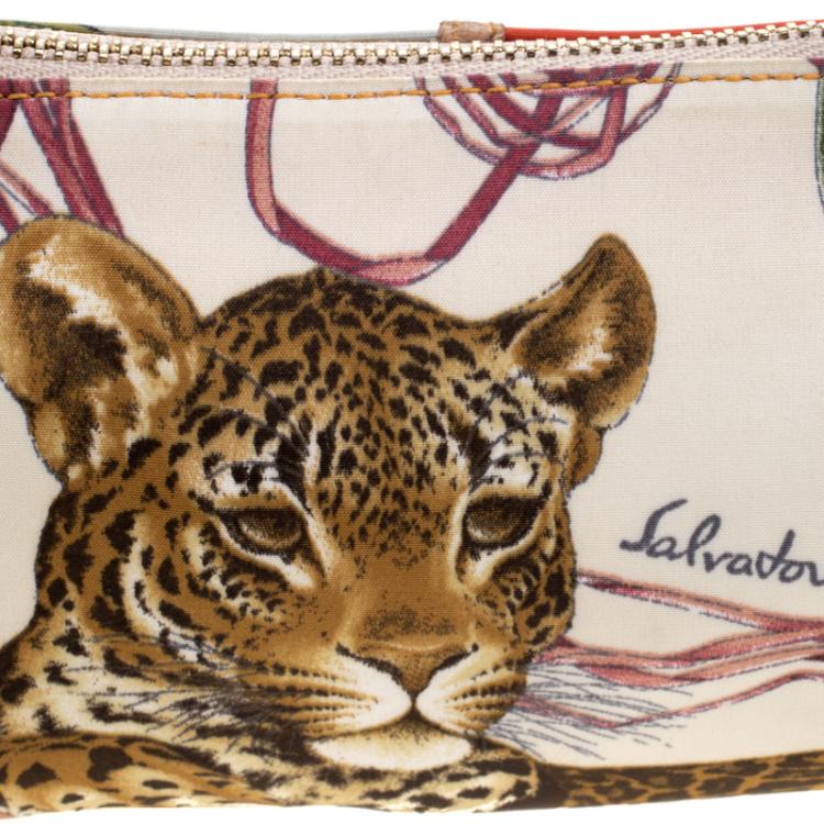 Pre Owned Salvatore Ferragamo Nylon Jungle Print Pochette
